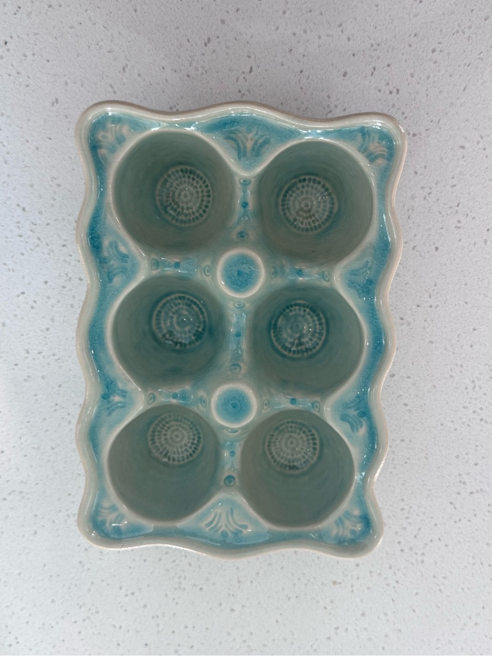 Anthropologie Old Hava aqua glazed ceramic egg tray